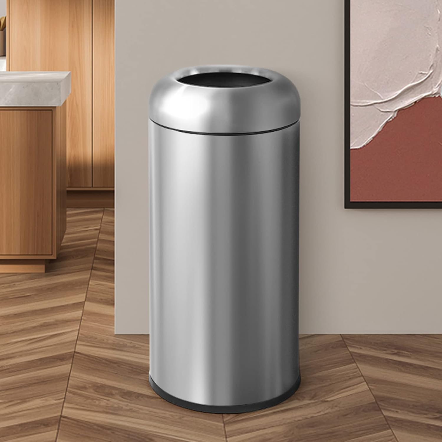 Commercial Kitchen Bin - Metallic 16.5‑Gallon Open‑Top Stainless‑Steel Trash Can