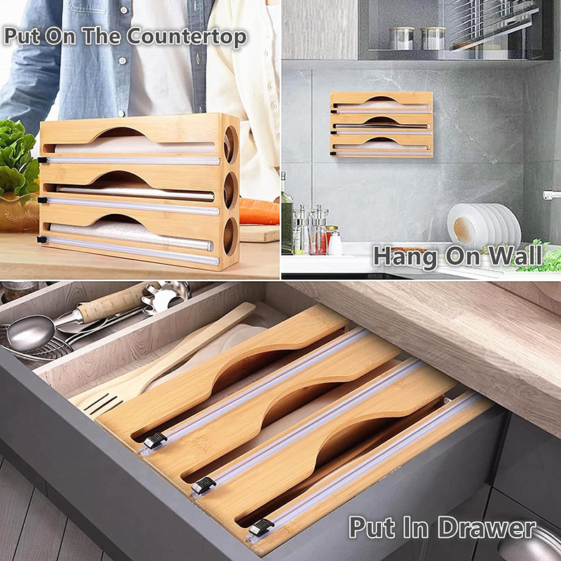 3 In 1 Bamboo Foil Cling Film  - огляд і ціна Commercial Kitchen Utensil Organizer